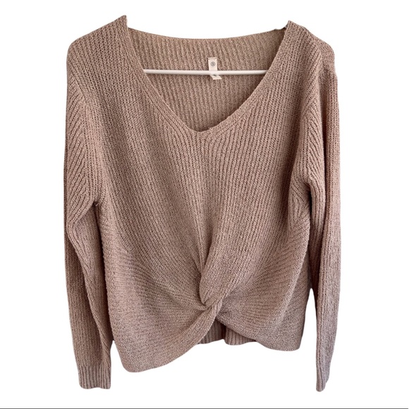 Wishlist Sweaters - Wishlist light brown v-neck knotted front sweater size small